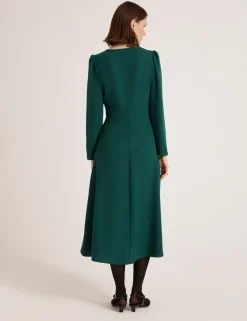 Crepe Zip Front Midi Waisted Dress