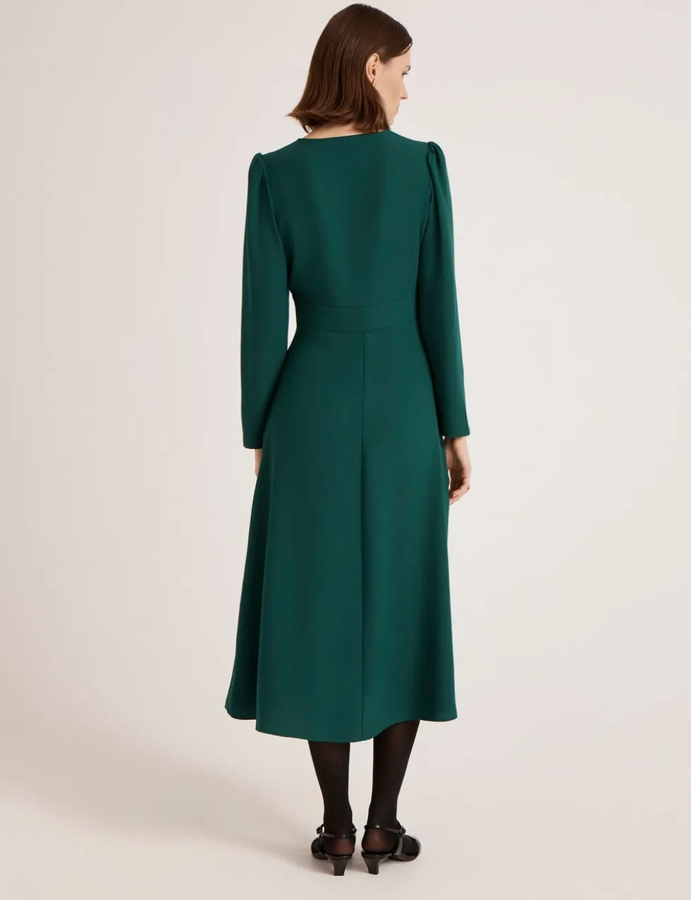 Crepe Zip Front Midi Waisted Dress