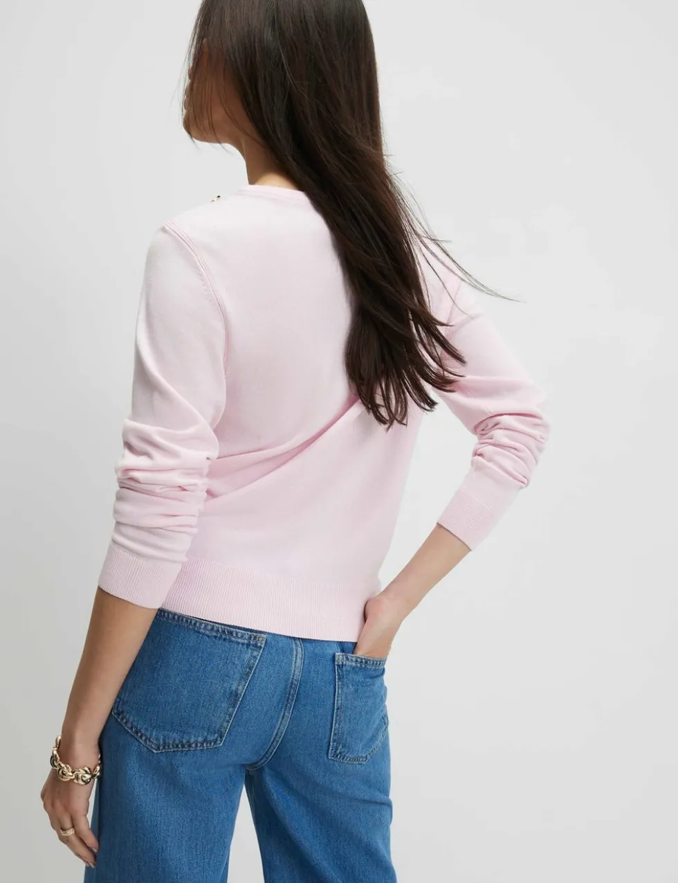 Crew Neck Button Detail Knitted Top