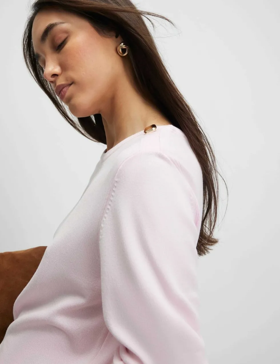 Crew Neck Button Detail Knitted Top