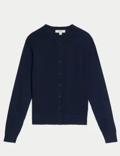 Crew Neck Button Front Cardigan