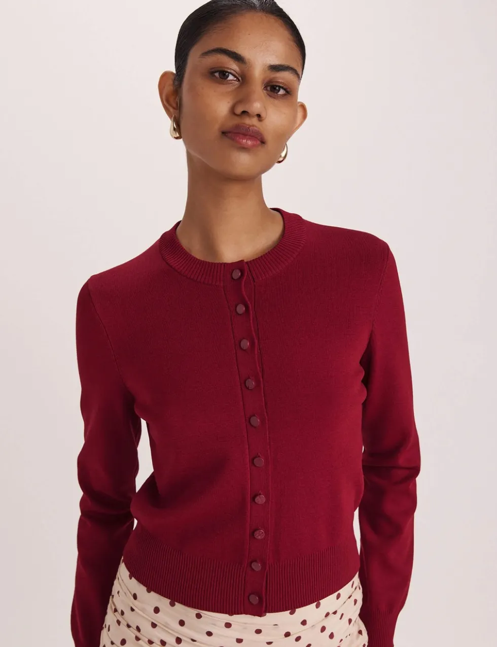 Crew Neck Button Front Cardigan