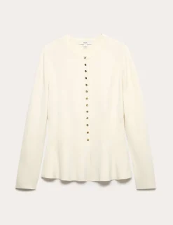 Crew Neck Peplum Slim Fit Cardigan