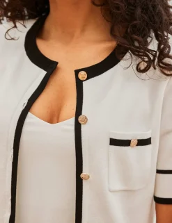 Crew Neck Tipped Detail Cardigan