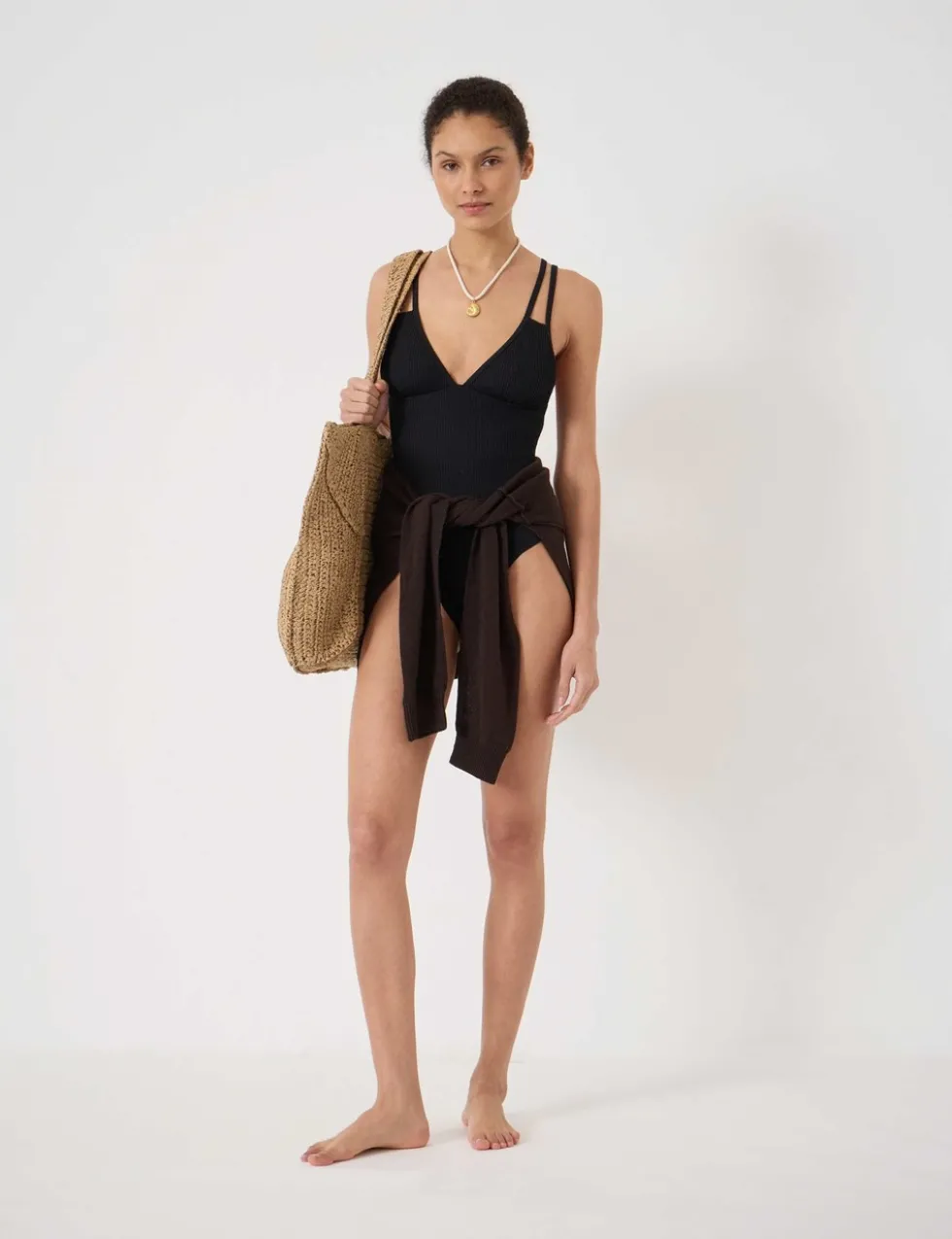 Crinkle Double Strap V-Neck Swimsuit