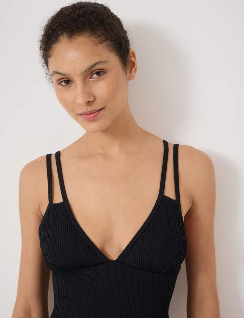 Crinkle Double Strap V-Neck Swimsuit