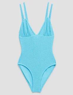 Crinkle Double Strap V-Neck Swimsuit