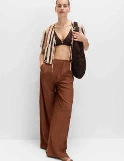 Crinkle Elasticated Waist Wide Leg Trousers