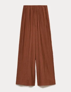 Crinkle Elasticated Waist Wide Leg Trousers