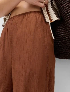 Crinkle Elasticated Waist Wide Leg Trousers