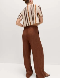 Crinkle Elasticated Waist Wide Leg Trousers