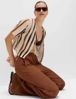 Crinkle Elasticated Waist Wide Leg Trousers