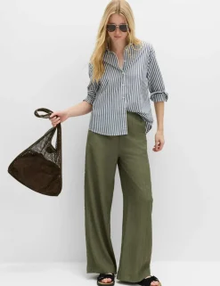 Crinkle Elasticated Waist Wide Leg Trousers