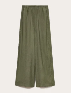 Crinkle Elasticated Waist Wide Leg Trousers