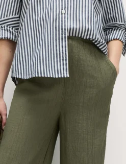 Crinkle Elasticated Waist Wide Leg Trousers