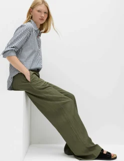 Crinkle Elasticated Waist Wide Leg Trousers