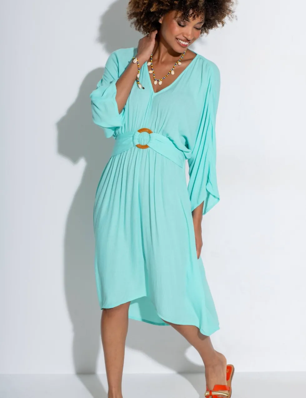 Crinkle O Ring Midi Beach Dress
