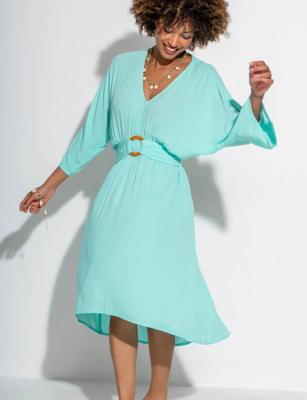 Crinkle O Ring Midi Beach Dress