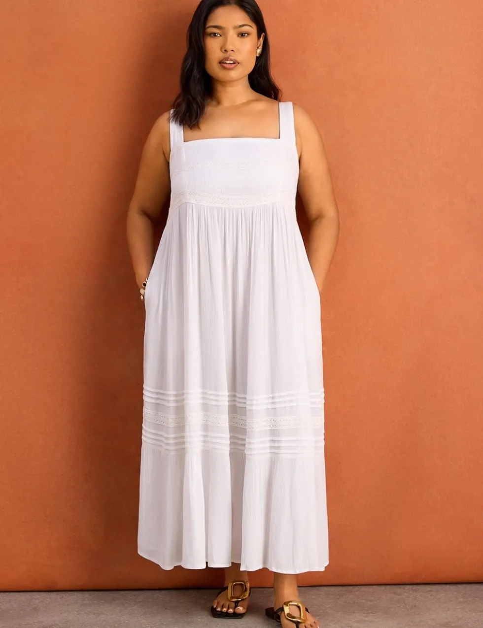 Crinkle Pintuck Midaxi Tiered Dress