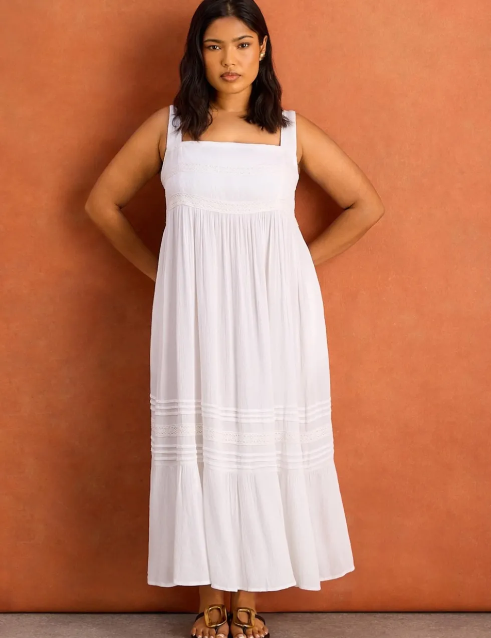 Crinkle Pintuck Midaxi Tiered Dress
