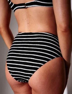 Crinkle Striped High Waisted Bikini Bottoms