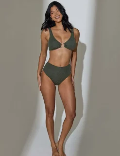 Crinkle Textured High Waisted Bikini Bottoms