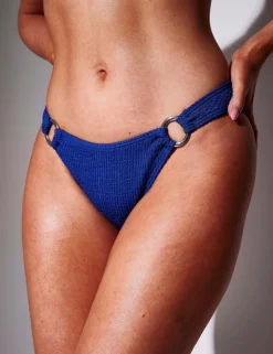 Crinkle Textured Ring Detail Bikini Bottoms