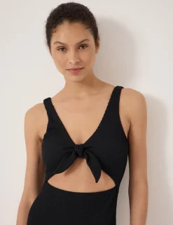 Crinkle Tie Detail Scoop Neck Swimsuit
