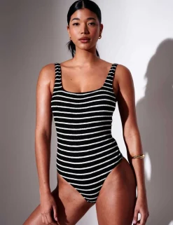 Crinkle Tummy Control Striped Swimsuit
