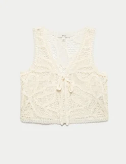 Crochet-Style Cropped Knitted Waistcoat
