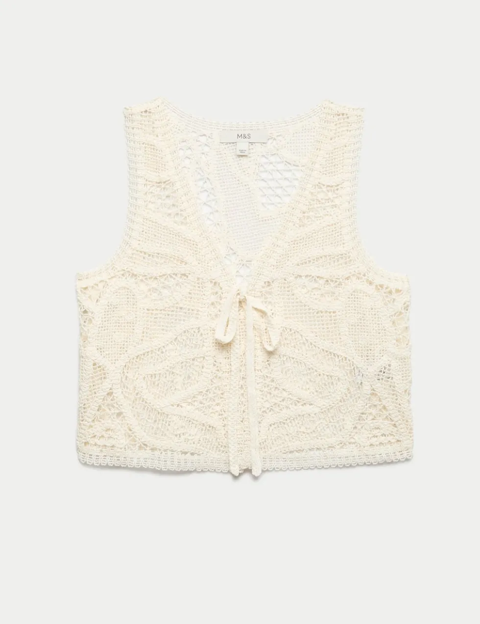 Crochet-Style Cropped Knitted Waistcoat