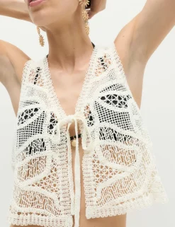 Crochet-Style Cropped Knitted Waistcoat