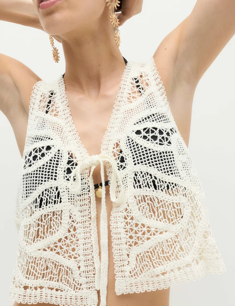 Crochet-Style Cropped Knitted Waistcoat
