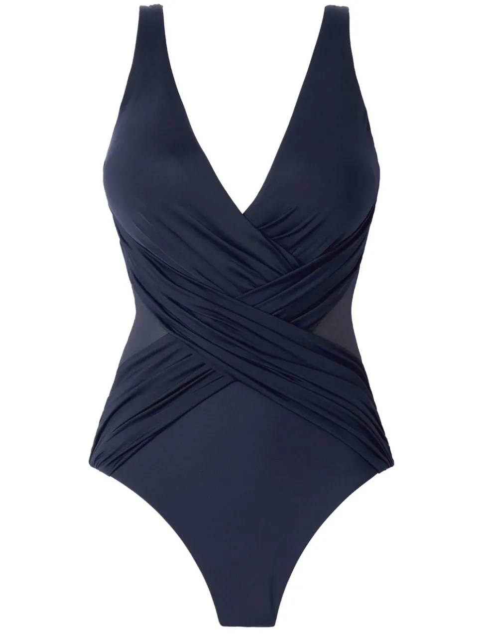 Crossover Mesh Non-Wired Soft Cup Push-Up Extra Firm Tummy Control V-Neck Swimsuit