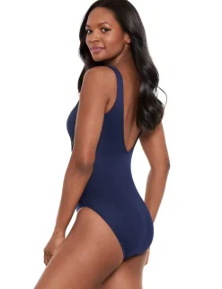 Crossover Mesh Non-Wired Soft Cup Push-Up Extra Firm Tummy Control V-Neck Swimsuit