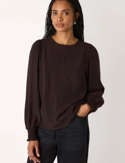 Cupro Rich Leopard Print Shirred Cuff Blouse