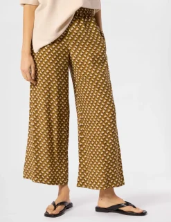 Cupro Rich Printed Wide Leg Cropped Trousers