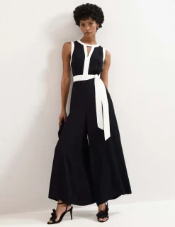Cutout Detail Side Stripe Wide Leg Jumpsuit