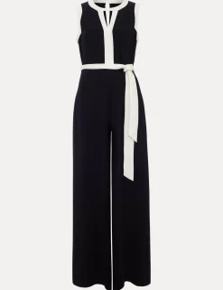 Cutout Detail Side Stripe Wide Leg Jumpsuit