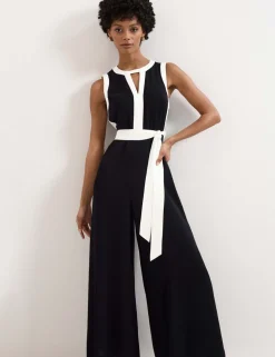Cutout Detail Side Stripe Wide Leg Jumpsuit