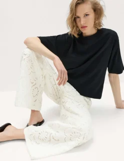 Cutwork Embroidered Straight Leg Trousers