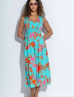 Darcie V Neck Shirred Midi Dress