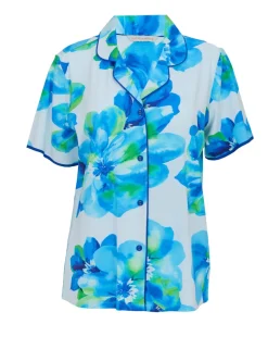 Dark Blue Floral Short Sleeve Pyjama Top