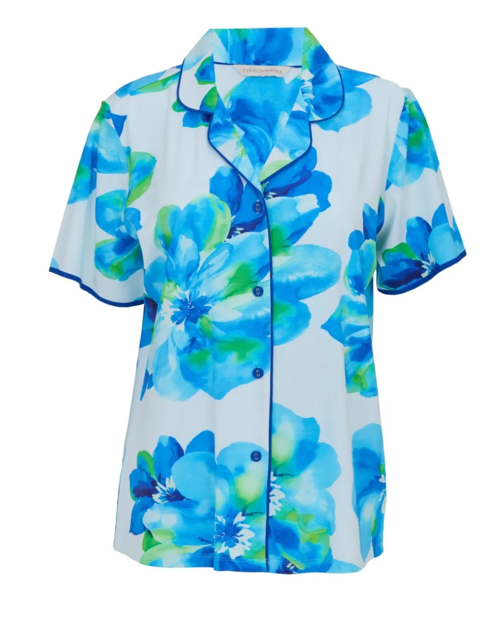 Dark Blue Floral Short Sleeve Pyjama Top