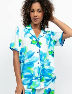 Dark Blue Floral Short Sleeve Pyjama Top