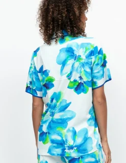 Dark Blue Floral Short Sleeve Pyjama Top