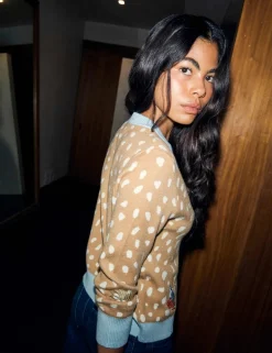 Deer Print Crew Neck Cardigan
