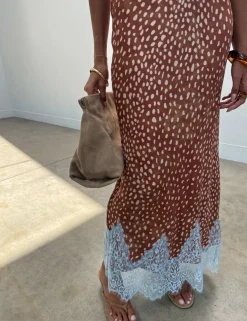 Deer Print Lace Detail Midaxi Slip Skirt