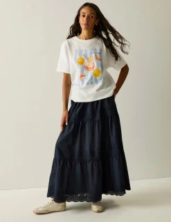 Deiana Pure Cotton Broderie Midi Tiered Skirt