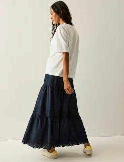 Deiana Pure Cotton Broderie Midi Tiered Skirt